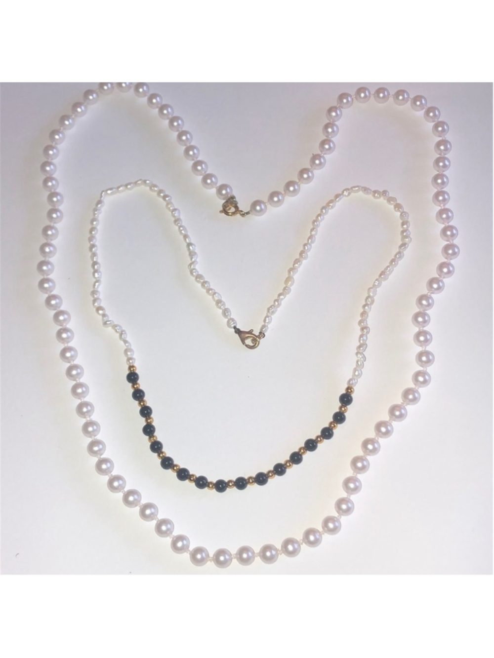2 Vintage Genuine Pearl & Faux Pearl Beaded Boho Retro Necklaces